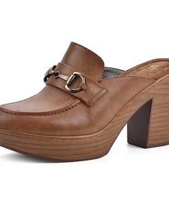 WHITE MOUNTAIN Women’s Shoes Canto Block Heel Clog, Dk.Tan/Burn/Smooth, 6.5 M