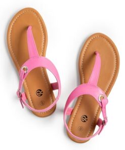 Rekayla Flat Thong Sandals with T-Strap and Adjustable Ankle Buckle for Women Pink Size 9