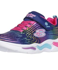 Skechers Kids Wavy Beams Sneaker, Navy/Multi, 12.5 US Unisex Little Kid