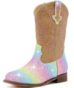 Motasha Girls Cowgirl Boots Toddler Girls Boots Unisex-Child Cowboy Boots for Girls Little Kids Boots Fashion Cowgirl Outfits Western Horseback Riding Shoes (M7101 Shiny Rainbow 10)