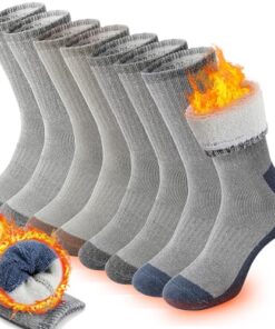 ProEtrade Merino Wool Hiking Socks for Mens Thermal Warm Winter Crew Thick Cushion Boot Work Stockling Stuffers Gift Socks 4 Pairs (Assorted A,L)