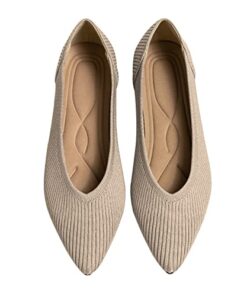 TINGRISE Women’s Flats Shoes Pointed Toe Knit Ballet Comfortable Dressy Slip On Flat Beige US10