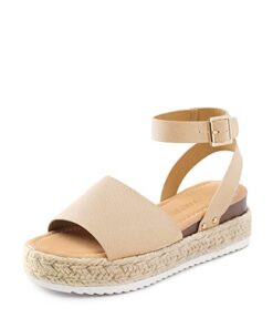 DREAM PAIRS Women’s Platform Espadrilles Casual Ankle Strap Wedge Sandals, Comfortable Dressy Summer Shoes,Sdpw2359w,Nude-Suede,Size 9