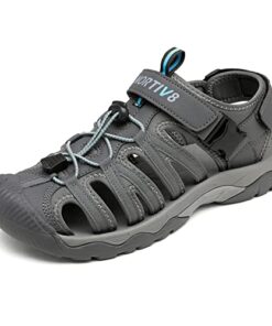 NORTIV 8 Men’s Sandals, Closed Toe Athletic Sport Sandals, Mens Summer Shoes, Lightweight Trail Walking Sandals for Men Grey/Blue Size 11 US SNAS222M