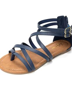 Luffymomo Women’s Gladiator Strap Sandals Flat Fisherman Thong Cross Strappy Sandals（8 M US Navy）