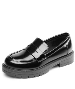 DREAM PAIRS Girls Loafers Chunky Platform Penny Loafers School Uniform Slip On Dress shoes,Size 1 Little Kid,BLACK,SDLO2402K