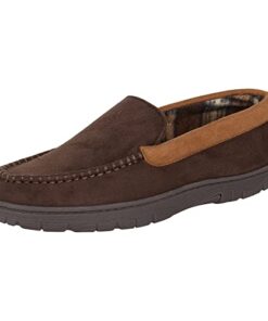 Hanes Mens Moccasin Slipper House Shoe With Indoor Outdoor Memory Foam Sole Fresh IQ Odor Protection , Brown , Medium