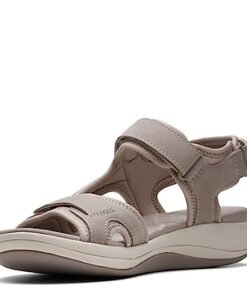 Clarks Women’s Mira Bay Flat Sandal, Stone Textile, 8