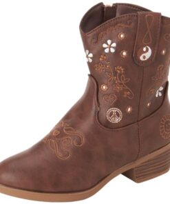 bebe Girls’ Cowgirl Boots – Embroidered Western Roper Boots – Cowboy Boots for Girls (Toddler/Girl), Size 7 Big Kid, Brown