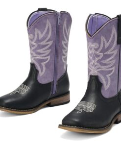 Rollda Boys Cowboy Boots Girls Cowgirl Boots Kids Western Square Toe Boots for Toddler/Little Kid/Big Kid Purple Size 6