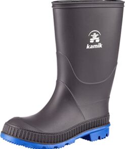 Kamik Youth Stomp Rain Boot, Charcoal/Blue, 6 US Unisex Big Kid