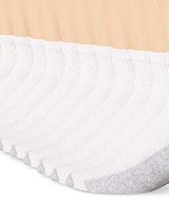 Hanes mens Double Tough Ankle Socks, 12-pair Pack fashion liner socks, White/ Grey Foot Bottom, 12 14 US