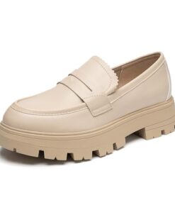 Cestfini Platform Loafers for Women – Chunky Loafers Women Shoes Penny Loafers Slip On Comfort Casual Fashion Business Work Shoes LF04W-184-RT-BEIGE-8.5