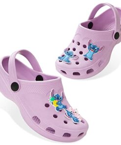 Disney Girls Clogs with Removable Rubber Charms – Girls Gifts (Purple Stitch, 13 US)