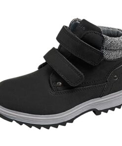 TZJS Kids’ Hiking Work Boots for Boys Girls, Waterproof Outdoor Ankle Boots with Hook and Loop（(Black,numeric_1)