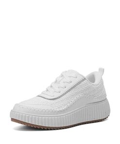 DREAM PAIRS Women Chunky Casual Platform Fashion Sneaker,Size 8W,White,SDFN2379W-W