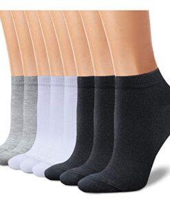 CHARMKING 8 Pairs Ankle Socks for Women Non Slip Cotton Socks No Show Socks Classic Low Cut Casual Socks (Black+White+Grey)