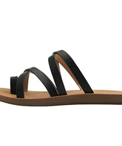 Soda ISABEL ~ Women Fashion Comfortable Slip On Flat Cross bands Toe Ring Fashion Sandals (Black, us_footwear_size_system, adult, women, medium, numeric_7)