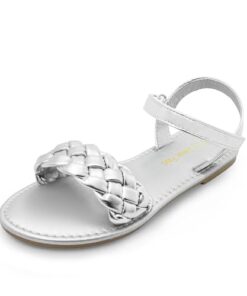 DREAM PAIRS Girls Sandals Classic Open Toe Braided Flat Sandals Summer Dress Shoes,Size 6 Big Kid,SILVER,SDSD222K