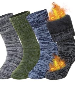 AMENLAN Kids Heated Hiking Socks Winter Children Thick Soft Warm Thermal Snowboarding Boy Girls Insulated Socks 4 Pairs (Multicolor B, 8-12 Years)