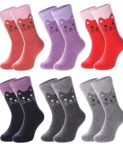 MQELONG Wool Socks for Kids Boys Girls Winter Warm Wool Hiking Thick Boot Cozy Crew Socks 6 Pairs (6 Pairs Cat, 4-7 Years)