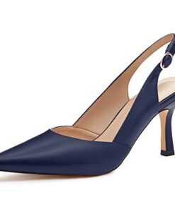 Women’s Kitten Heels Pumps Pointed Closed Toe Wedding Party Dress Slingback Pump Shoes Navy