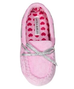 Laura Ashley Kids Girls Fleece Glitter and Bow Moccasins Pink 11/12