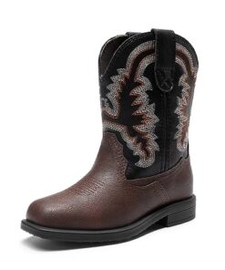 DREAM PAIRS Little Boys Girls Kids Cowboy Boots Western Square Toe Riding Mid Calf Boots Sdbo2307K Dark Brown/Black Size 11 Little Kid