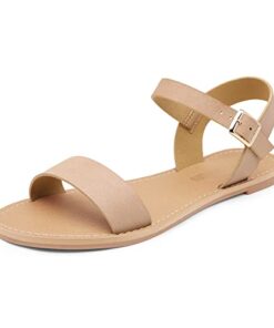 DREAM PAIRS Women’s Cute Open Toes One Band Ankle Strap Flexible Summer Flat Sandals,Size 6.5,NUDE,HOBOO-NEW