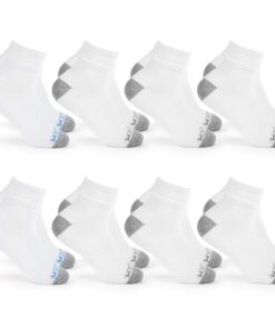 Fruit of the Loom Athletic Ankle Socks for Men, 8 Pair Multi Pack – Cushioned, Breathable, Arch Support, White, 6-12