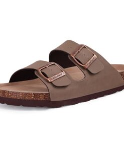 ODOLY Women’s Cork Footbed Slide Sandal, Comfortable Summer Beach Sandals with Adjustable Buckle, Brown Size 8-8.5