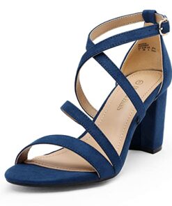 DREAM PAIRS Womens Open Toe Cross Strap High Chunky Block Dress Pump Heel Sandal, Navy/Suede – 10 (Madison)