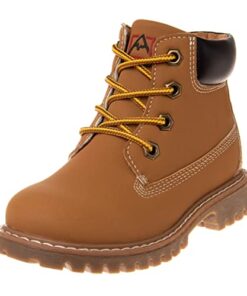 Avalanche Construction Work Boots for Kids – Outdoor Waterproof Lace up Comfort Hiking Boots – wheat brown (size 12 Little Kid)