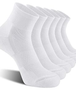 CelerSport 6 Pack Men’s Ankle Socks with Cushion, Sport Athletic Running Socks, White, Large