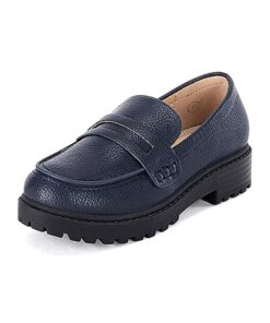 Coutgo Girls Slip On Penny Loafers Comfort Round Toe Platform School Uniform Dress Shoes, Navy, Size 11