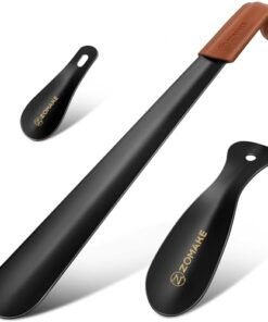 ZOMAKE Metal Shoe Horn,Long Handle Shoe Horn for Seniors 16.5″ with 2pcs Travel Shoe Horn for Men Women-Kids