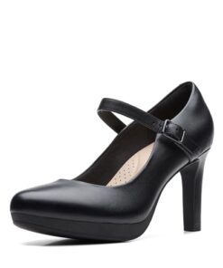 Clarks womens Ambyr Shine Pump, Black Leather, 7.5 US