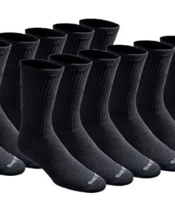 Dickies Men’s Dri-Tech Essential Moisture Control Crew Socks Multipack, Solid Black (12 Pairs), Large