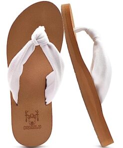 KuaiLu Flip Flops for Women with Arch Support Yoga Mat Comfortable Summer Beach Walking Thong Cushion Sandals Slip On Indoor Outdoor White Khaki Size 8