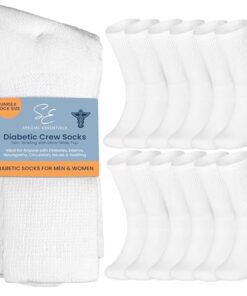 Special Essentials 12 Pairs Cotton Diabetic Socks for Men & Women – Non-Binding Extra Wide Top Neuropathy Socks – Crew Socks White 10-13