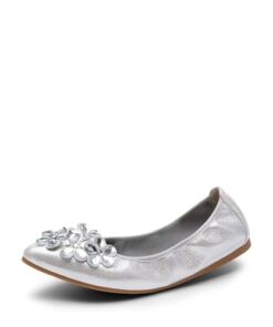 DREAM PAIRS Ballet Flats Shoes for Women, Women’s Pointed Toe Rhinestone Sparkly Foldable Flats, Comfortable Shoes for Women Dressy Wedding Party Work Drive,Size 8,Silver,SDFA2426W