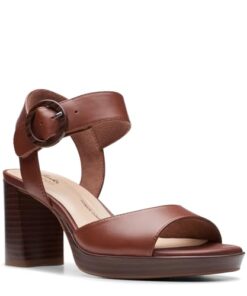 Clarks Women’s AmbyrLyn Ruby Heeled Sandal, British Tan Leather, 9