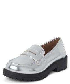 The Children’s Place Girls Slip On Loafers, Silver Platform, 5 Big Kid