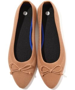 Shupua Women’s Flats Black Flats Shoes Pointed Toe Ballet Flats Comfortable Bow Girls Flats Dressy(Khaki.us8.5)