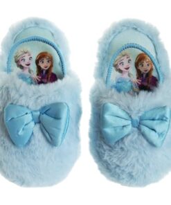 Disney Frozen Elsa & Anna Girls Slippers – Plush Non-Slip Comfy Fluffy Lightweight Warm Comfort Soft Aline Indoor House Slippers – Fuzzy Blue (size 5-6 Toddler)