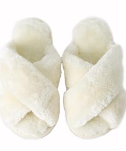 Enteer Girls Fluffy Slippers Memory Foam Soft Plush Cross Band House Shoes Indoor Outdoor Slip On White 10-11 Little Kids