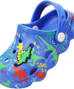 OWIF Toddler Clogs Boys Girls Kids Dinosaur Garden Shoes Slip on Sandals Slides Water Summer Shoes for Outdoor Beach Pool -DinoBlue