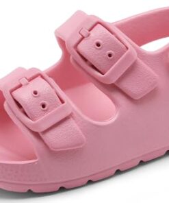 INMINPIN Toddler Boys Girls Buckle Sandals Comfort Open Toe Sandal with Adjustable Back Strap, Pink, 11 Toddler