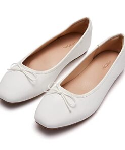 AFEETSING Women’s Round Toe Ballet Flats Comfortable Bow Dressy Flats Shoes for Women (A-White, Numeric_7_Point_5)