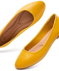 hash bubbie Women’s Flats Shoes Ballet Flats Dress Shoes Comfortable PU Leather Slip on Shoes for Women(Yellow.US7)